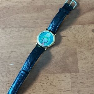 Black Leather Strap Watch with Gold Accents